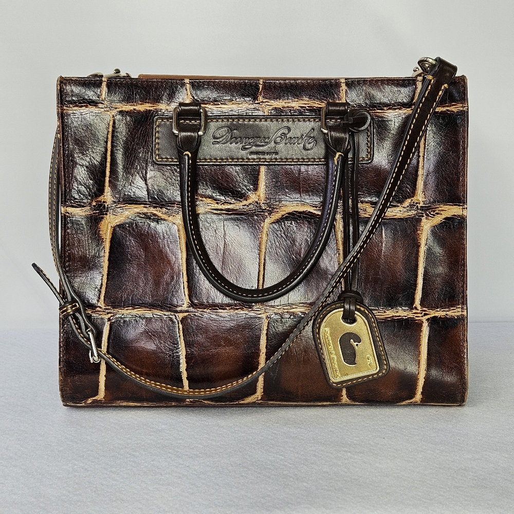 Dooney & Bourke 11.5x9x5" Bag Barlow Croc Embossed Florentine Vacchetta Leather - Picture 2 of 14